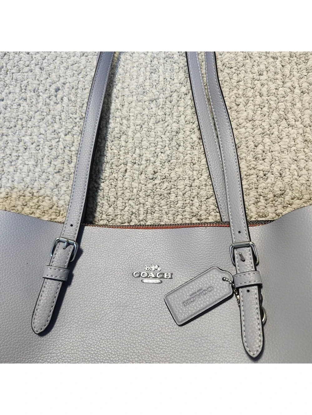 Coach Mollie Leather Tote Bag in Blue Gray Size Large
